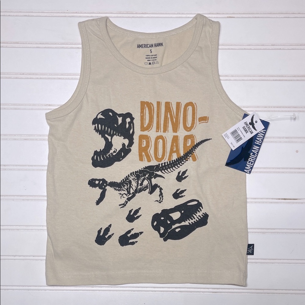 AMERICAN HAWK NWT 100% Cotton Dino Roar Dinosaur Fossils Tank Top
